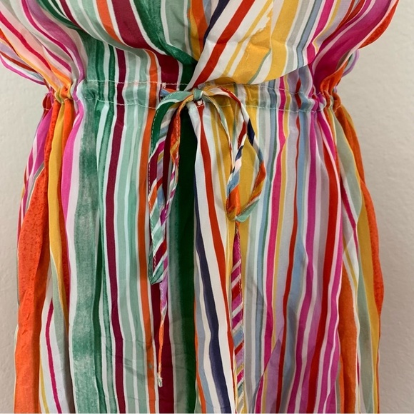 Velvet By Graham & Spencer Striped Satin Maxi Dress Womens XS Pockets Rainbow - Picture 10 of 16